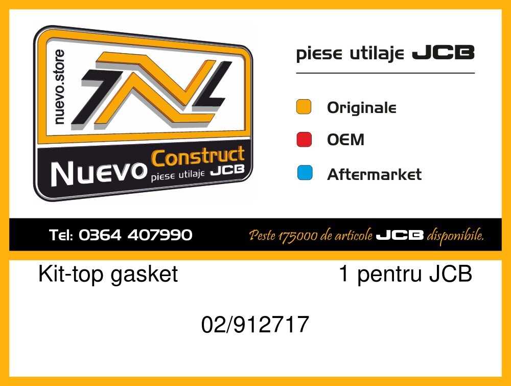 JCB 02/912717 Kit-top gasket 1