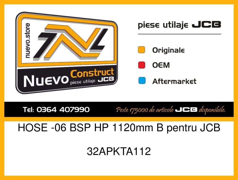 JCB 32APKTA112 HOSE -06 BSP HP 1120mm B