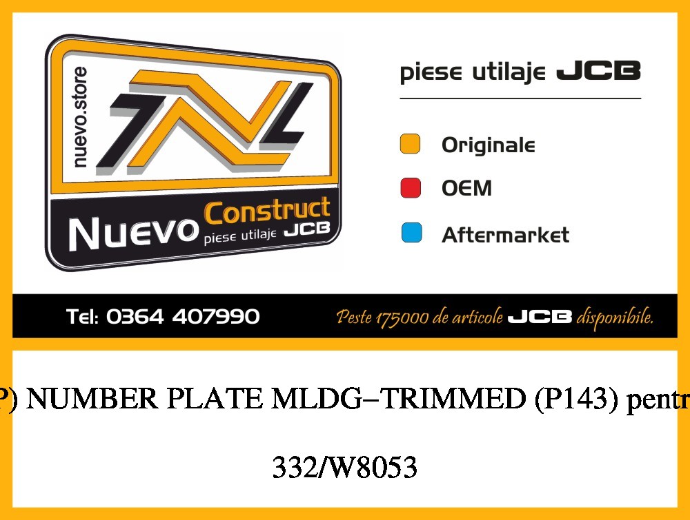 JCB 332/W8053 (W) (P) NUMBER PLATE MLDG-TRIMMED (P143)