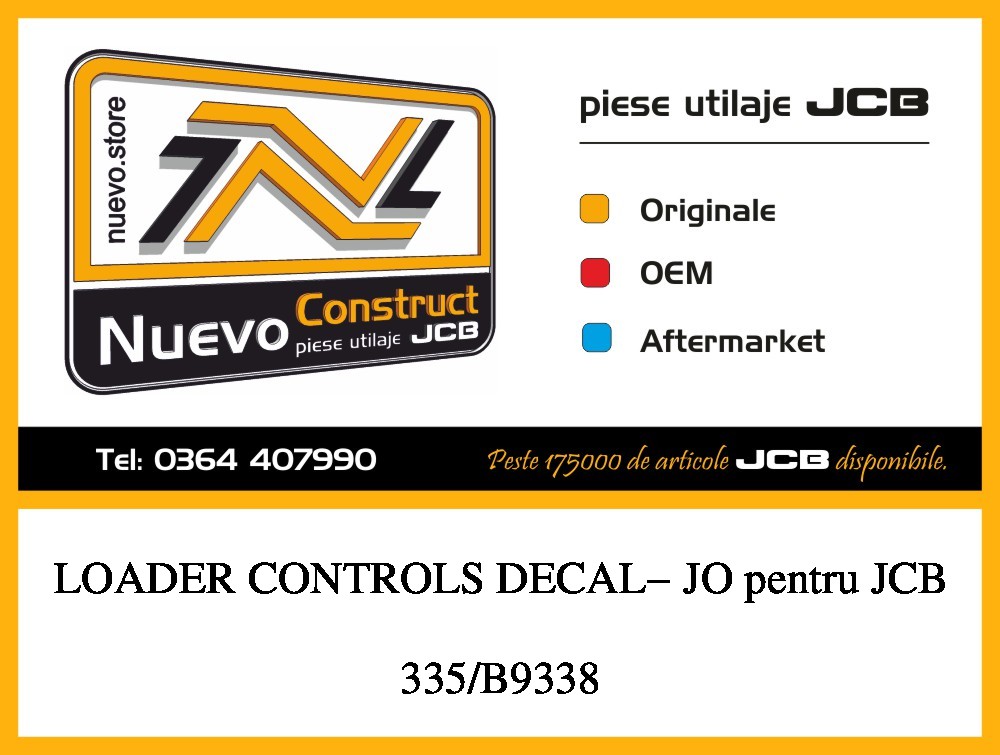 JCB 335/B9338 LOADER CONTROLS DECAL- JO