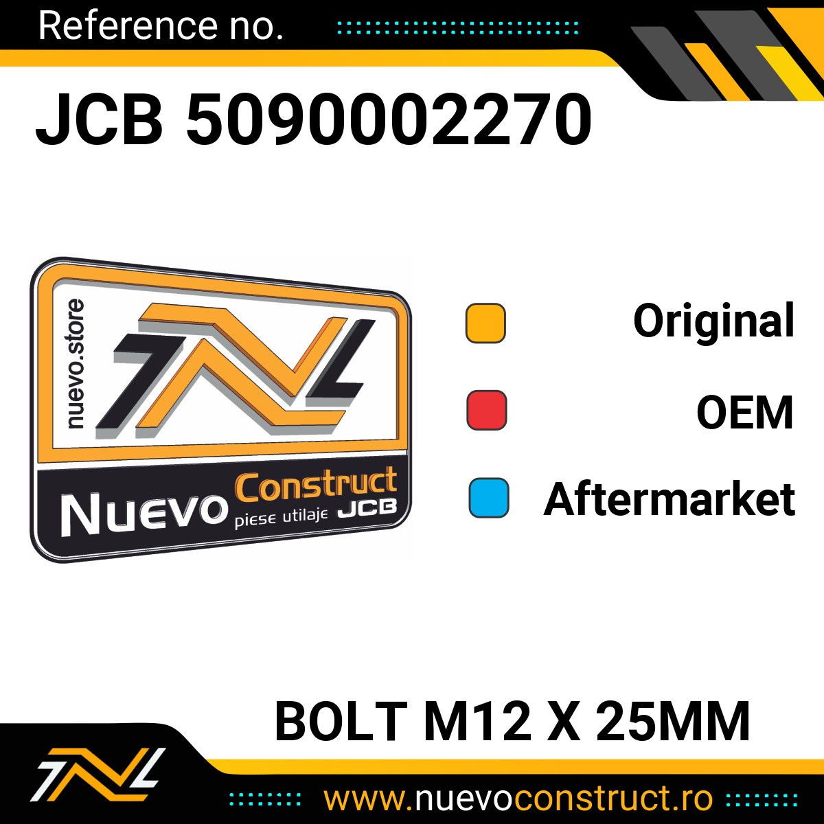 JCB 5090002270 Bolt M12 X 25mm