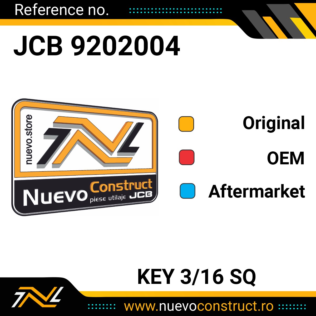 JCB 9202004 Key 3/16 SQ