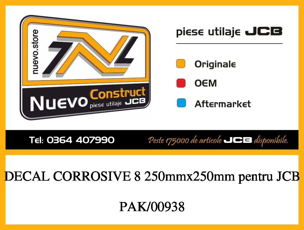 JCB PAK/00938 DECAL CORROSIVE 8 250mmx250mm